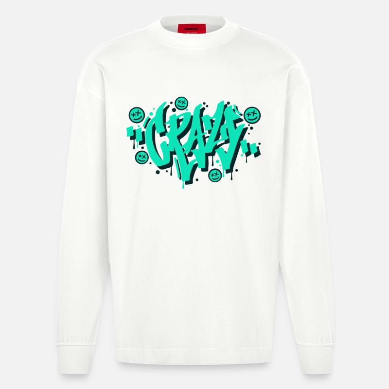 Verrücktes Graffiti-Buchstaben-Design - Heavyweight Oversized Organic Langarmshirt Made in EU - OFF WHITE