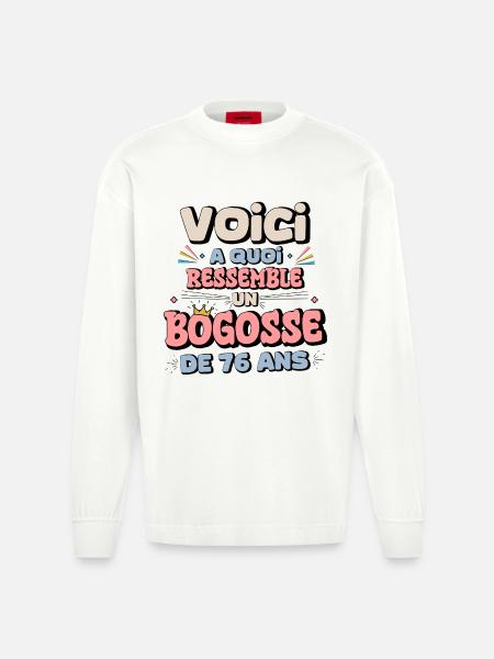 76th Birthday Humor Design - Heavyweight Oversized Organic Longsleeve Shirt Made in EU - OFF WHITE