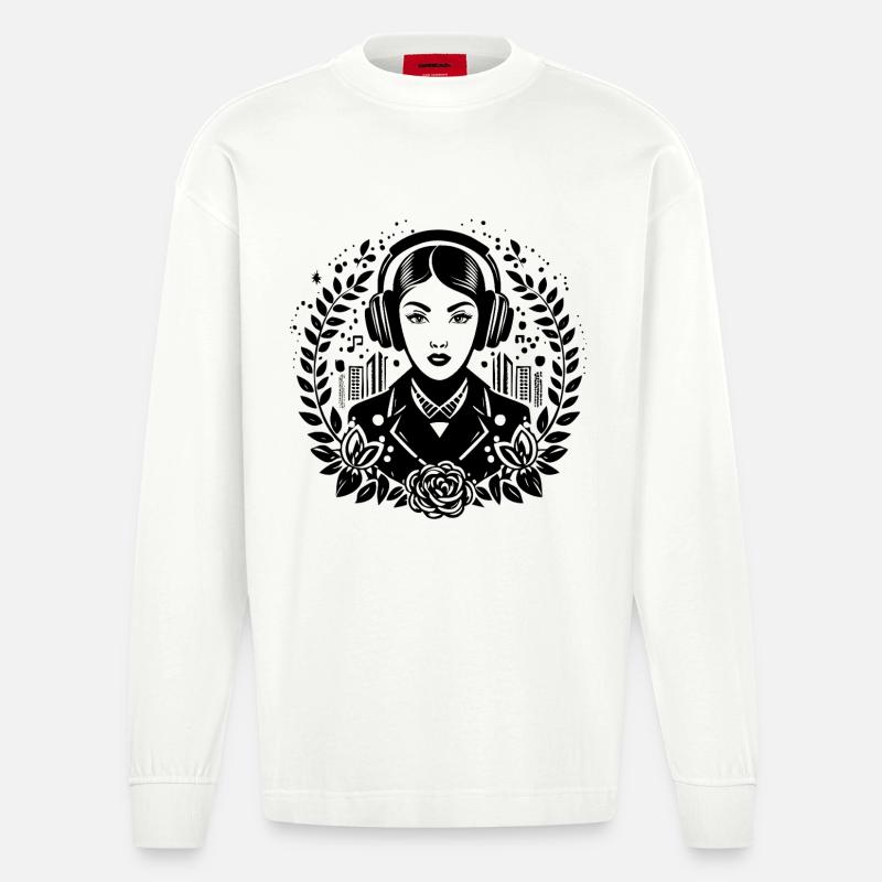 Träumerin Traum Gedanke – Frau, Kopfhörer, Blick - Heavyweight Oversized Organic Langarmshirt Made in EU - OFF WHITE