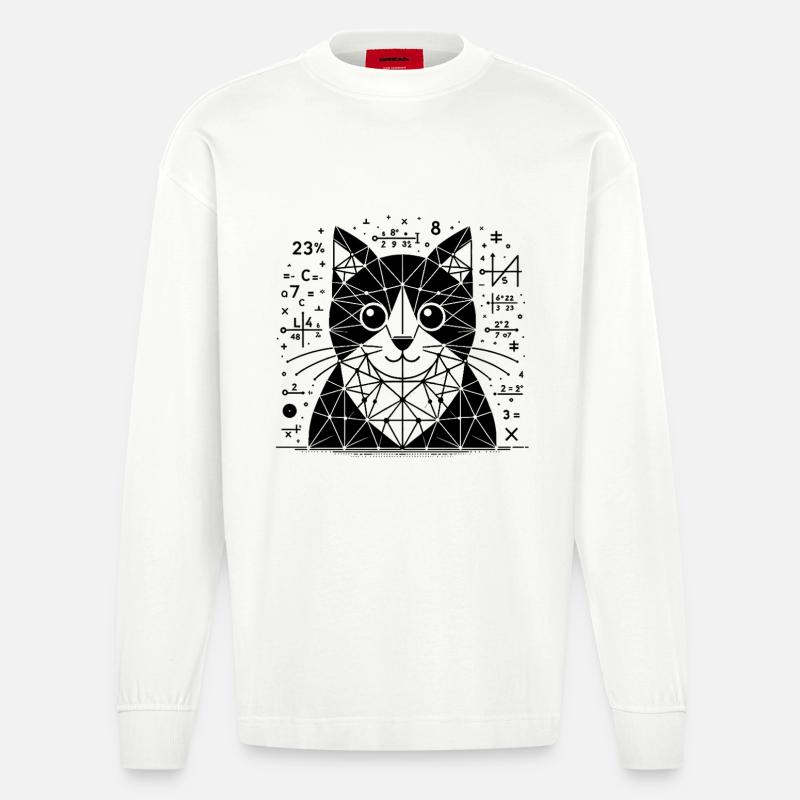Katze der Mathematiker und Astronomen - Heavyweight Oversized Organic Langarmshirt Made in EU - OFF WHITE