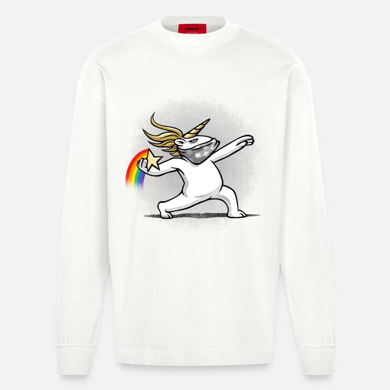 Einhorn wirft einen Regenbogen - Heavyweight Oversized Organic Langarmshirt Made in EU - OFF WHITE