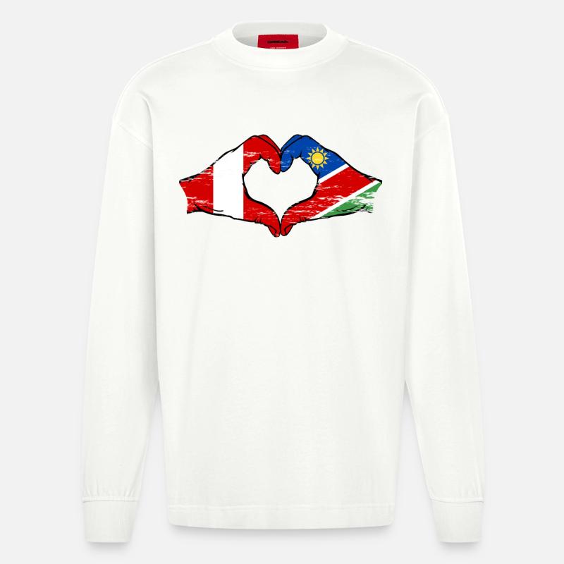 Peru Namibia Flagge Herz used - Heavyweight Oversized Organic Langarmshirt Made in EU - OFF WHITE