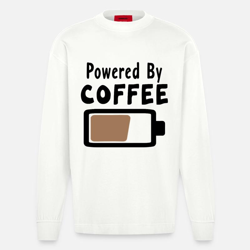 Powered By Coffee - Kaffee Statement Spruch - Heavyweight Oversized Organic Langarmshirt Made in EU - OFF WHITE