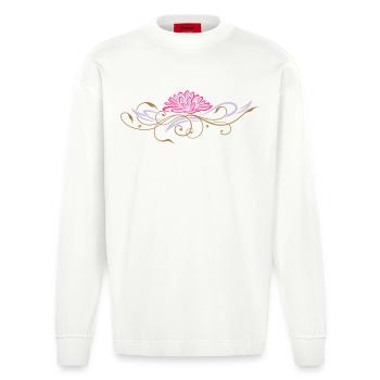 Filigree lotus with ornaments - Heavyweight Oversized Organic Longsleeve Shirt Made in EU - OFF WHITE - Front