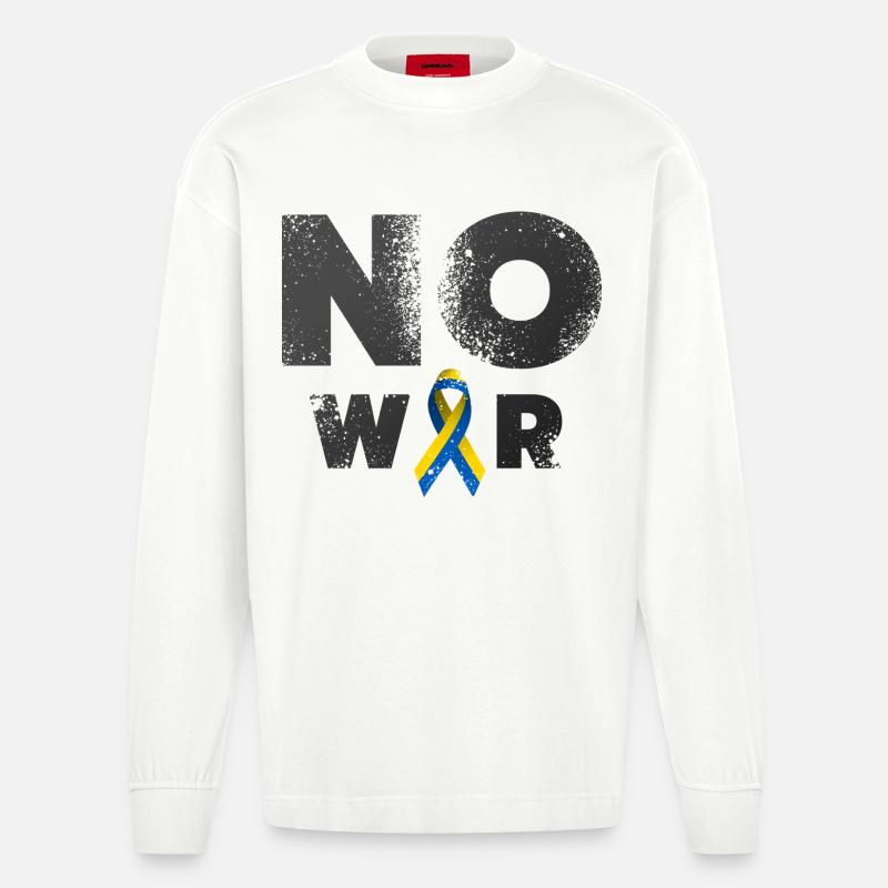 No War in Ukraine Design - Heavyweight Oversized Organic Langarmshirt Made in EU - OFF WHITE