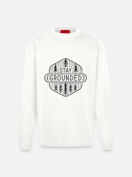 Grounding stay grounded mindfulness practice - Heavyweight Oversized Organic Longsleeve Shirt Made in EU - OFF WHITE