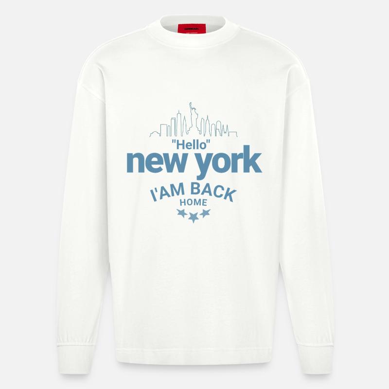 New York Back Home Design - Heavyweight Oversized Organic Langarmshirt Made in EU - OFF WHITE