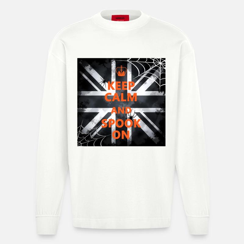 Keep Calm Spook On - Heavyweight Oversized Organic Langarmshirt Made in EU - OFF WHITE