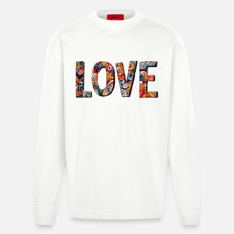 Conception créative de graffitis LOVE - Manches longues bio épais oversize fabriqué en UE - OFF WHITE