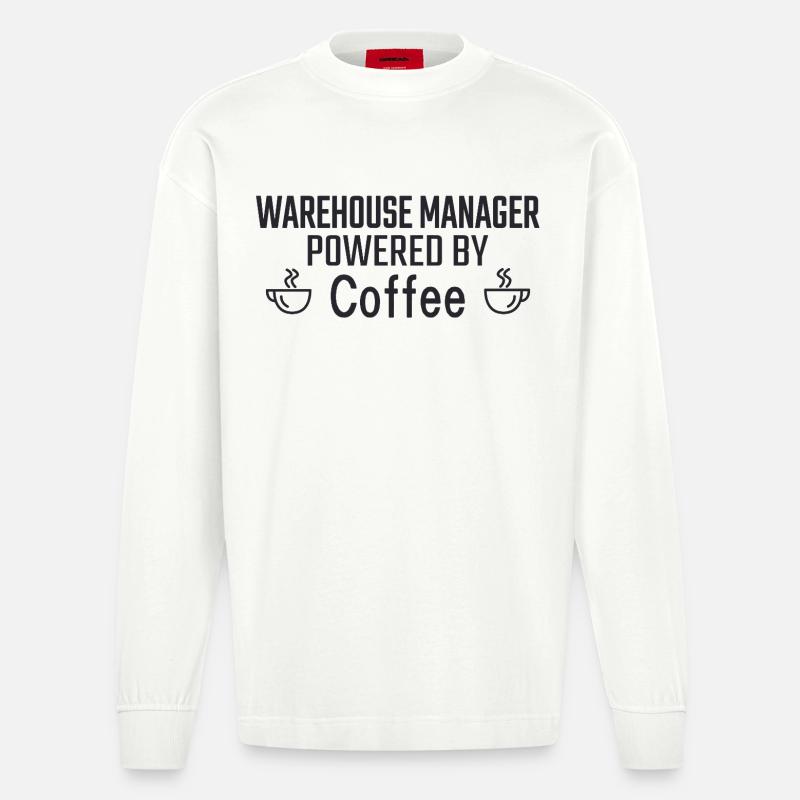 Warehouse Manager Powered By Coffee - Heavyweight Oversized Organic Langarmshirt Made in EU - OFF WHITE
