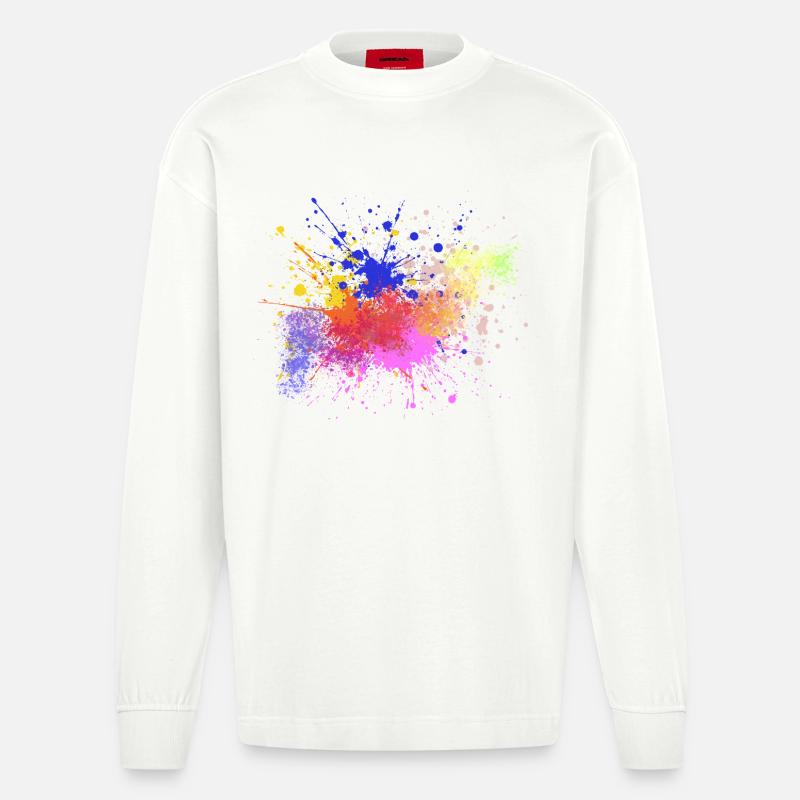 Farbige Farbspritzer Kunst Design - Heavyweight Oversized Organic Langarmshirt Made in EU - OFF WHITE