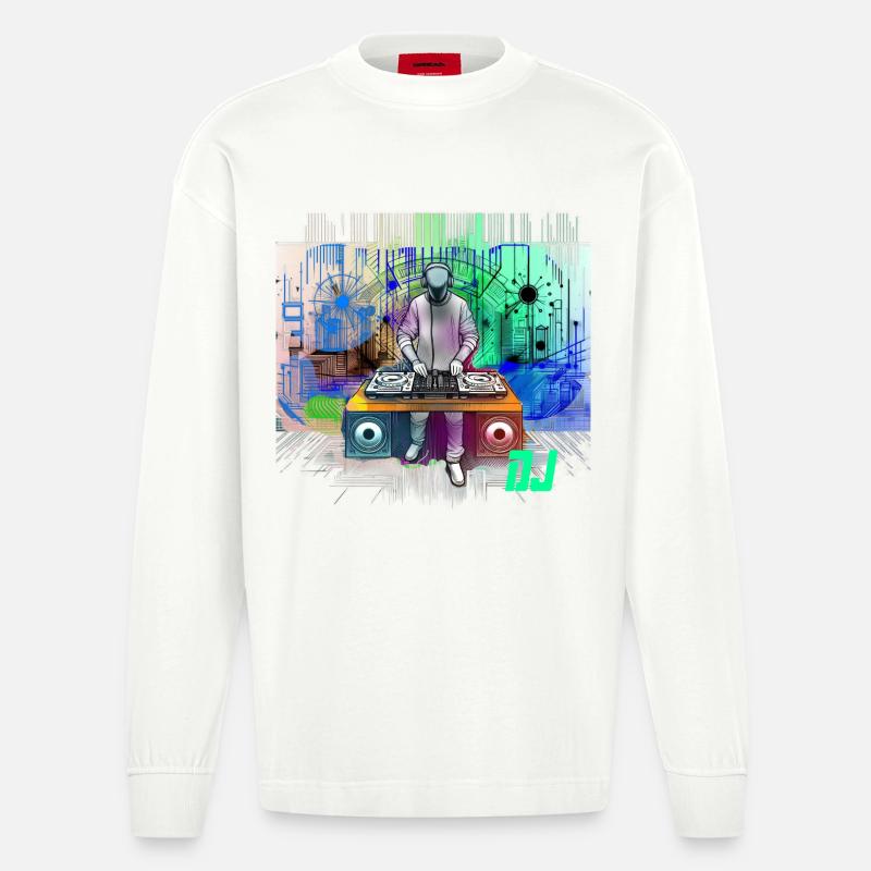 Dynamischer DJ mit bunten Techno-Designs - Heavyweight Oversized Organic Langarmshirt Made in EU - OFF WHITE