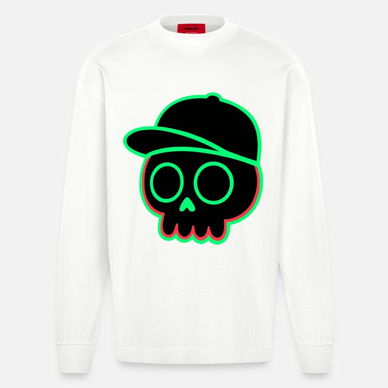 Neon Schädel Cap - Heavyweight Oversized Organic Langarmshirt Made in EU - OFF WHITE