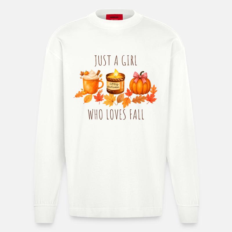 Nur ein Mädchen das Herbst liebt - Heavyweight Oversized Organic Langarmshirt Made in EU - OFF WHITE