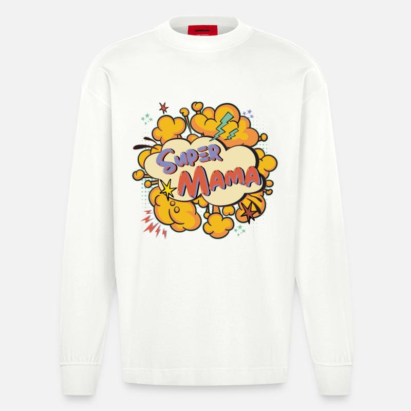 Super Mom Comic Explosion - Manches longues bio épais oversize fabriqué en UE - OFF WHITE