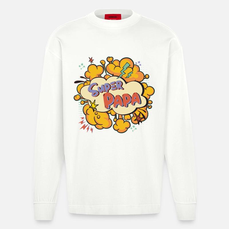 Super Papa Comic Explosion - Heavyweight Oversized Organic Langarmshirt Made in EU - OFF WHITE