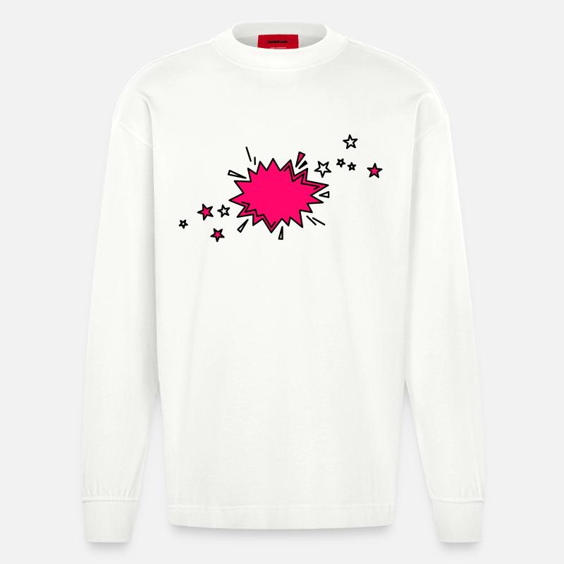 Comic Element in schwarz und pink - Heavyweight Oversized Organic Langarmshirt Made in EU - OFF WHITE