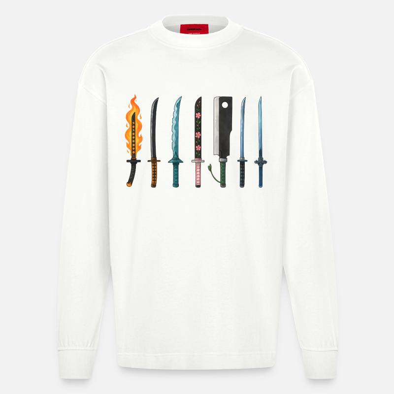 Anime Schwerter Sammlung Design - Heavyweight Oversized Organic Langarmshirt Made in EU - OFF WHITE