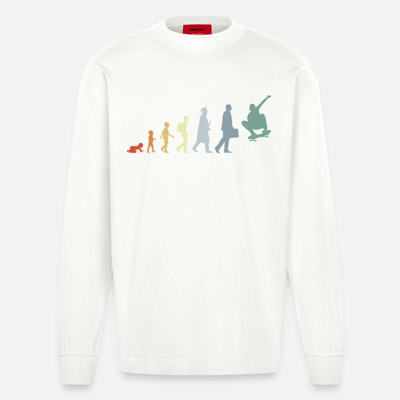 Skateboarder Evolution - Heavyweight Oversized Organic Langarmshirt Made in EU - OFF WHITE