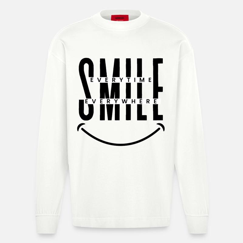 Smile Everytime, Everywhere  - Heavyweight Oversized Organic Langarmshirt Made in EU - OFF WHITE