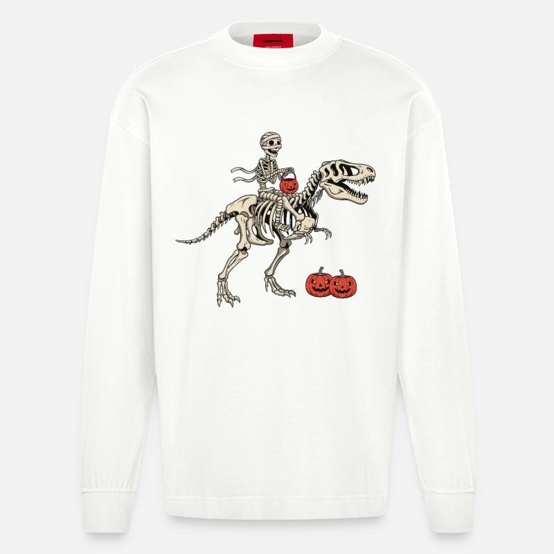 Cavalier squelette sur T Rex - Manches longues bio épais oversize fabriqué en UE - OFF WHITE