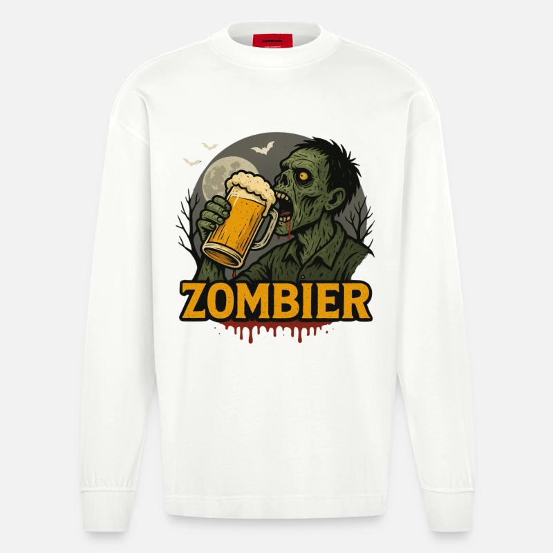 Zombie Biertrinker Mondschein - Heavyweight Oversized Organic Langarmshirt Made in EU - OFF WHITE