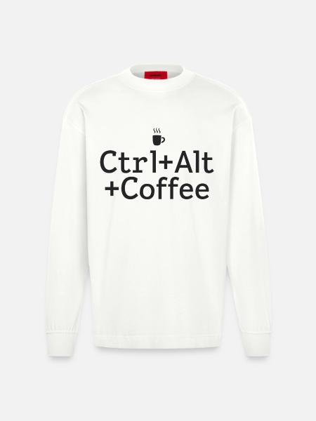 Kaffee-pause Ctrl-Alt-Café - Manches longues bio épais oversize fabriqué en UE - OFF WHITE