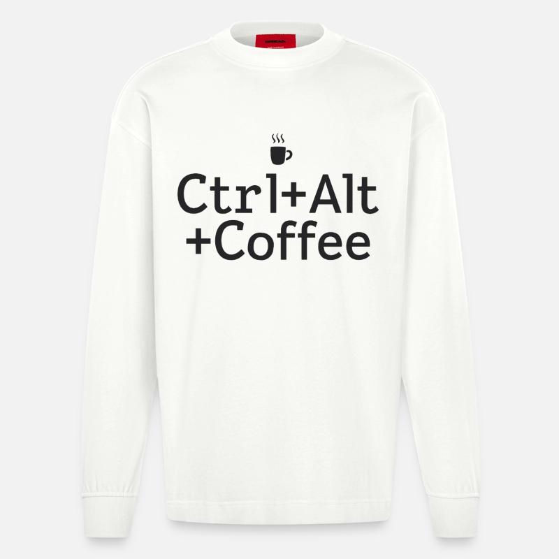 Kaffee-Pause Ctrl-Alt-Coffee - Heavyweight Oversized Organic Longsleeve Shirt Made in EU - OFF WHITE