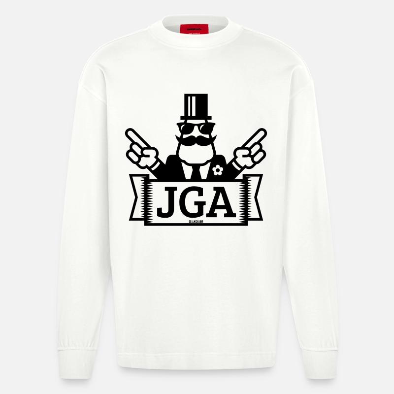 JGA Handzeichen (Junggesellenabschied / 1C) - Heavyweight Oversized Organic Langarmshirt Made in EU - OFF WHITE