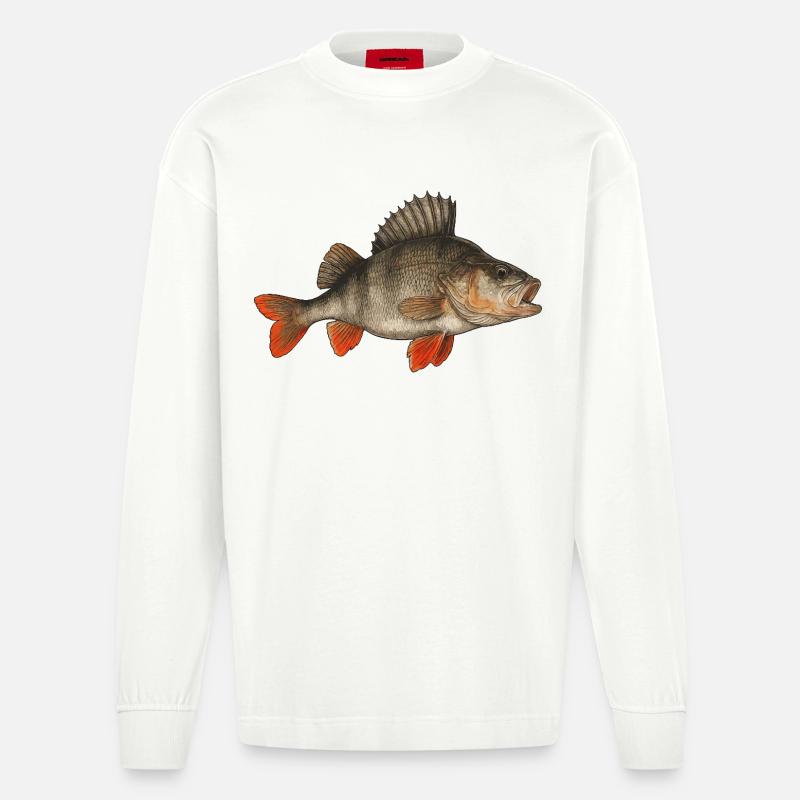 Barsch Flussbarsch Barschangeln Barsche Barsch - Heavyweight Oversized Organic Langarmshirt Made in EU - OFF WHITE
