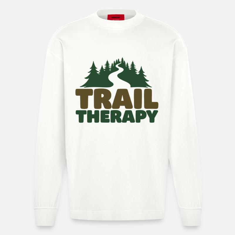 TRAIL THERAPY Spruch Statement - Heavyweight Oversized Organic Langarmshirt Made in EU - OFF WHITE
