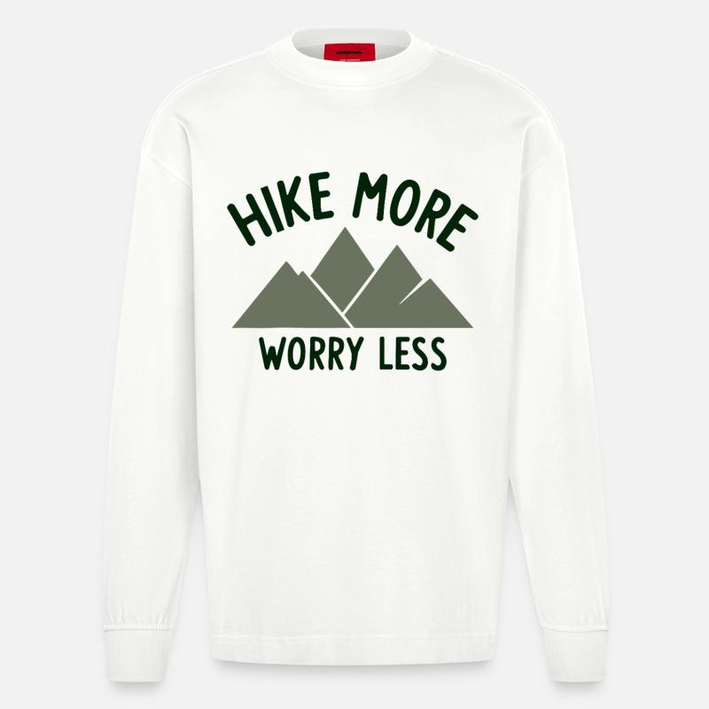 RANDONNER PLUS S’INQUIÉTER MOINS Spruch - Manches longues bio épais oversize fabriqué en UE - OFF WHITE
