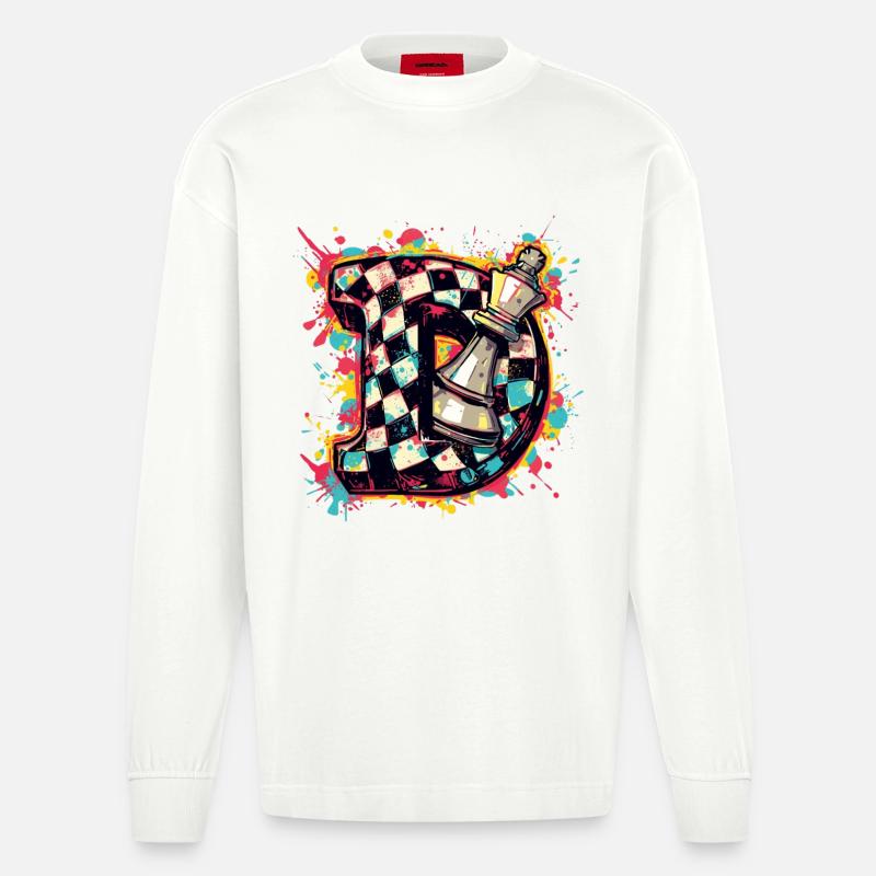 Dame Graffiti Farbexplosion Schachspieler - Heavyweight Oversized Organic Langarmshirt Made in EU - OFF WHITE