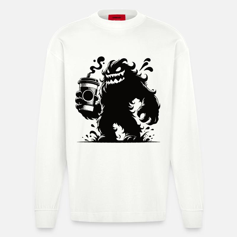 Lustiges Kaffeemonster Comic Design - Heavyweight Oversized Organic Langarmshirt Made in EU - OFF WHITE