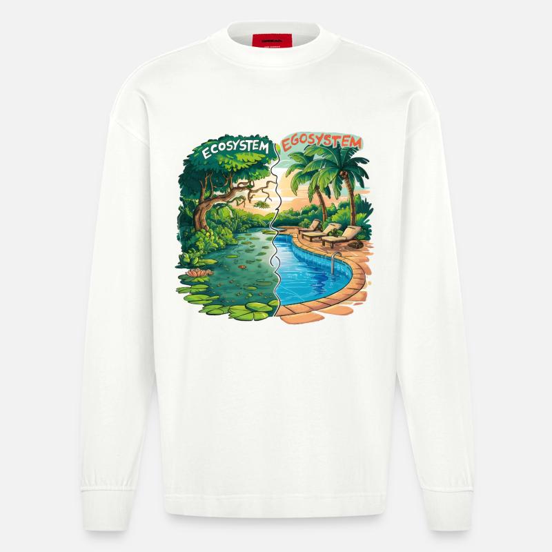 Ökosystem vs. Egosystem Umweltfreundliche Botschaft - Heavyweight Oversized Organic Langarmshirt Made in EU - OFF WHITE
