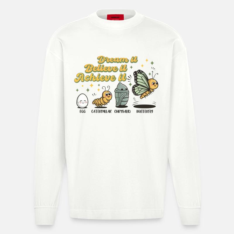 Chenille Schmetterling Schule Evolution Geschenk - Heavyweight Oversized Organic Langarmshirt Made in EU - OFF WHITE