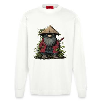 Lustiger Ninja-Gartenzwerg mit Schwert - Heavyweight Oversized Organic Langarmshirt Made in EU - OFF WHITE - Vorne