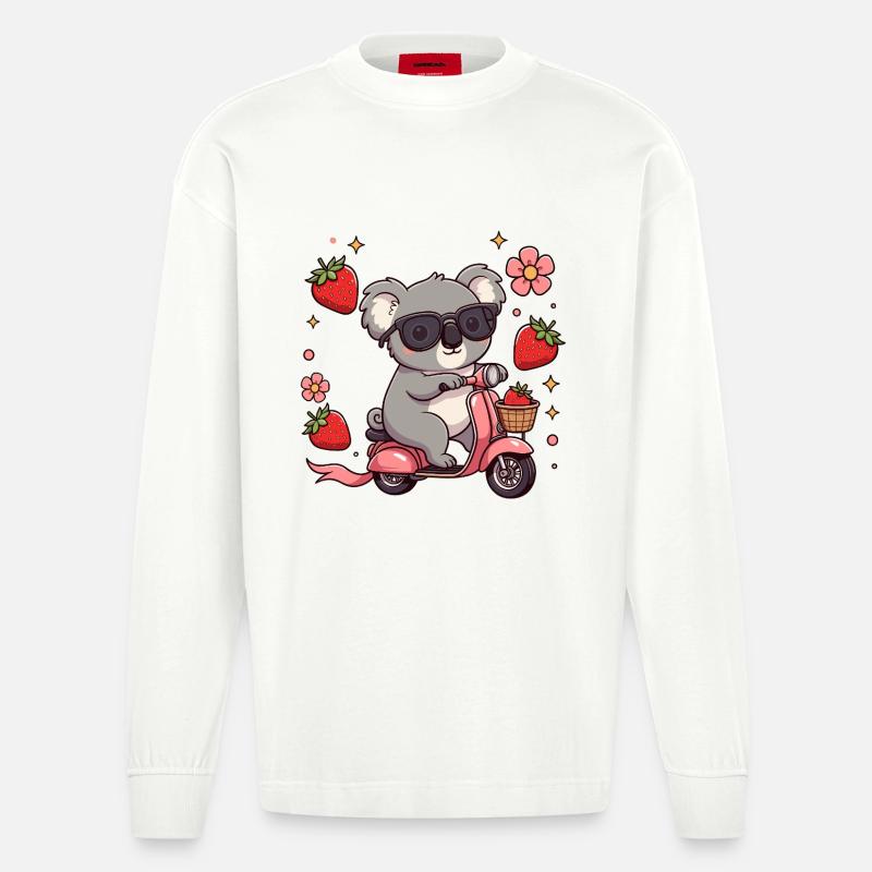 Cooler Koala-Rollerfahrer Kawaii Sommerkunst - Heavyweight Oversized Organic Langarmshirt Made in EU - OFF WHITE