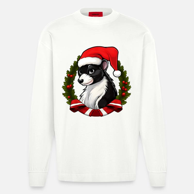 Stinktier Weihnachtsmann - Heavyweight Oversized Organic Langarmshirt Made in EU - OFF WHITE