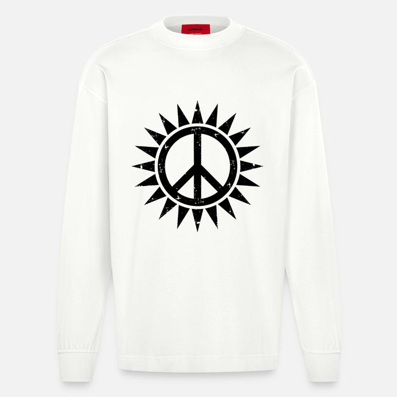 Friedenssymbol in einer Sonne mit Grunge-Effekt - Heavyweight Oversized Organic Langarmshirt Made in EU - OFF WHITE
