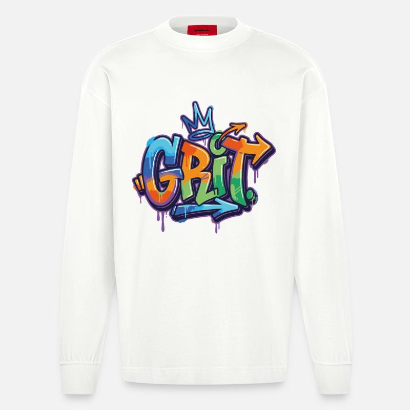 Grit Graffiti Motivation - Heavyweight Oversized Organic Langarmshirt Made in EU - OFF WHITE