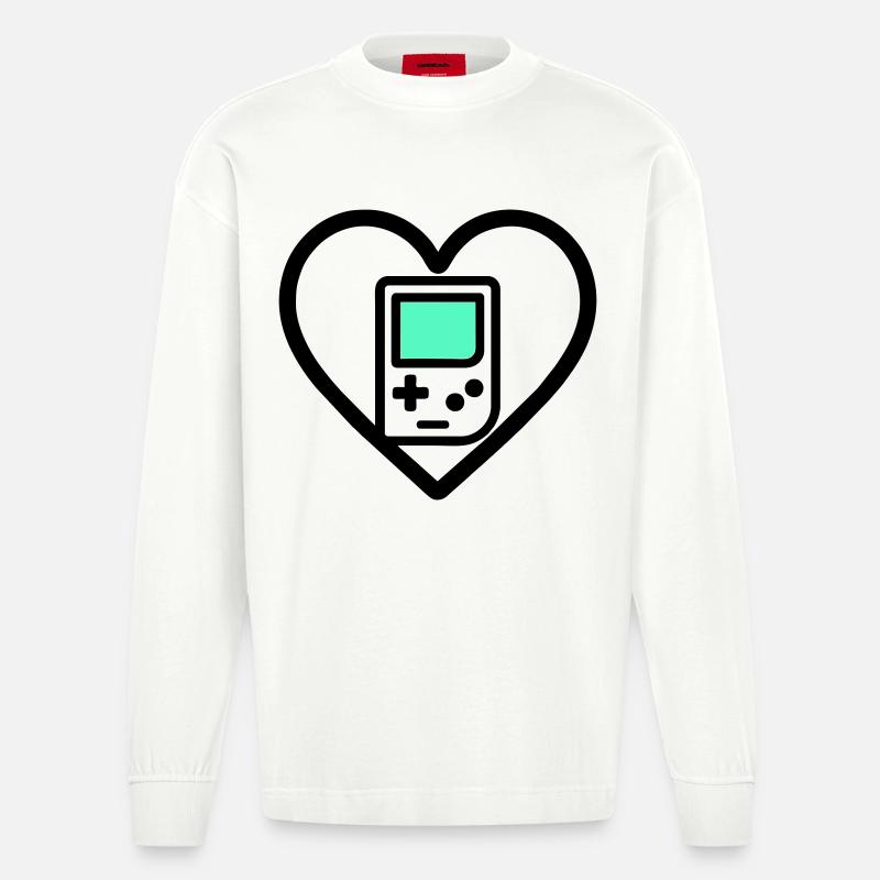 Retro Heart – Retro-Handheld-Konsole - Heavyweight Oversized Organic Langarmshirt Made in EU - OFF WHITE