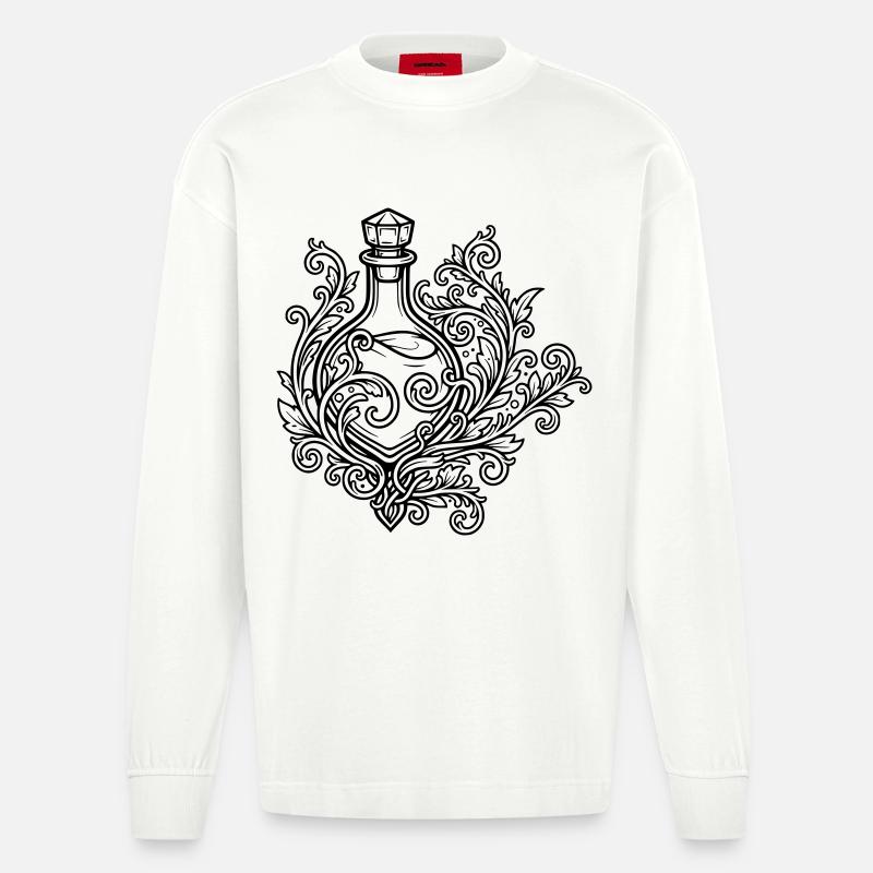 Fiole d'elixir et fleurs - Manches longues bio épais oversize fabriqué en UE - OFF WHITE