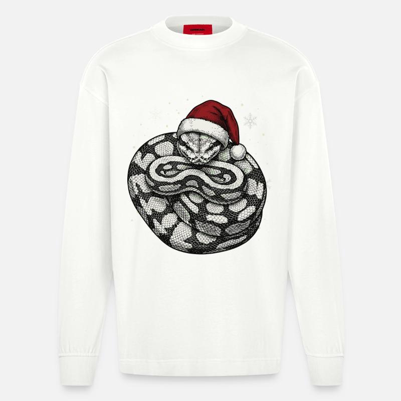 Königspython Weihnachten Ball Python Schlange - Heavyweight Oversized Organic Langarmshirt Made in EU - OFF WHITE