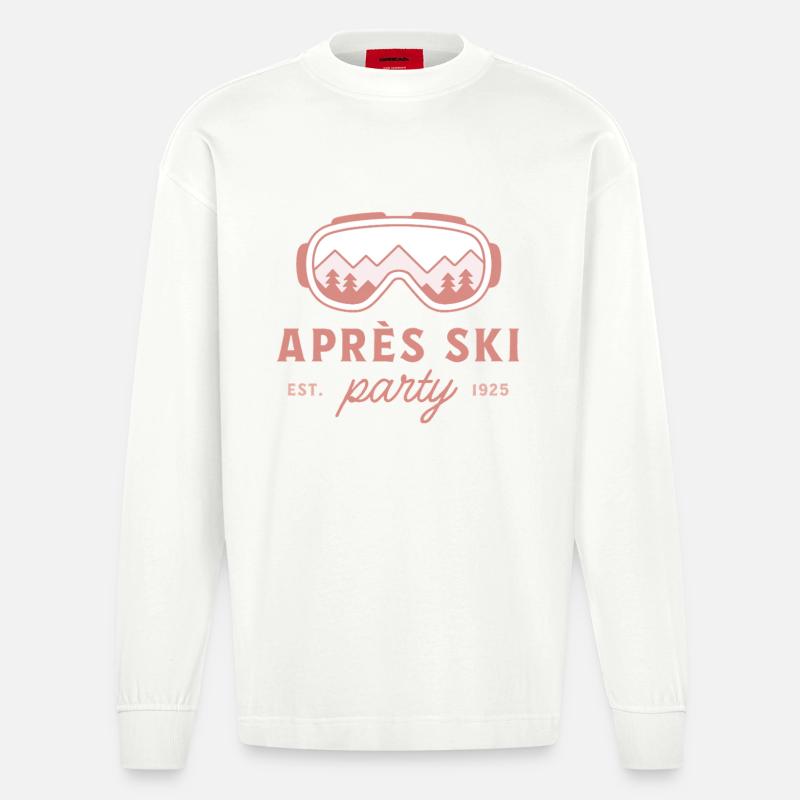 Apres Skiparty, Ski-Mädchen-Abend, pinke Ästhetik - Heavyweight Oversized Organic Langarmshirt Made in EU - OFF WHITE