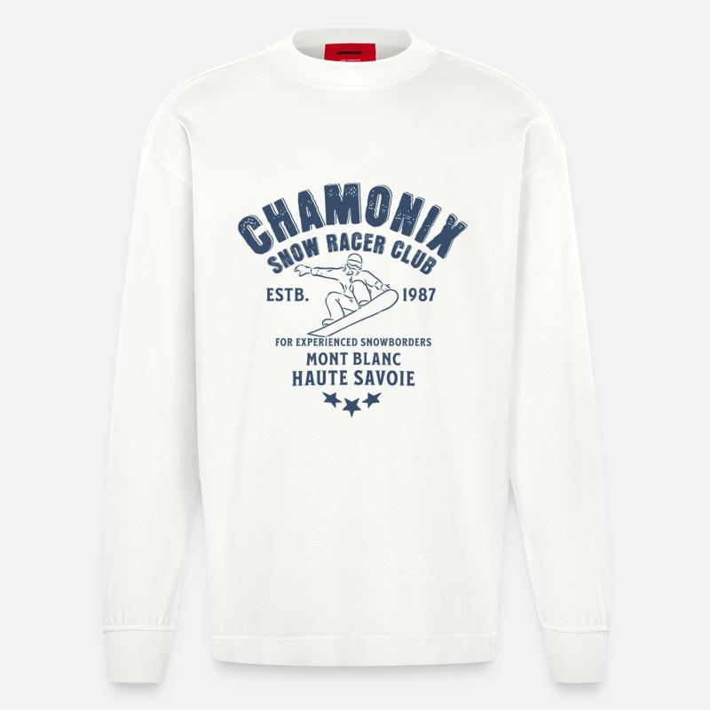 Chamonix Snowboard Club Mont Blanc - Heavyweight Oversized Organic Langarmshirt Made in EU - OFF WHITE