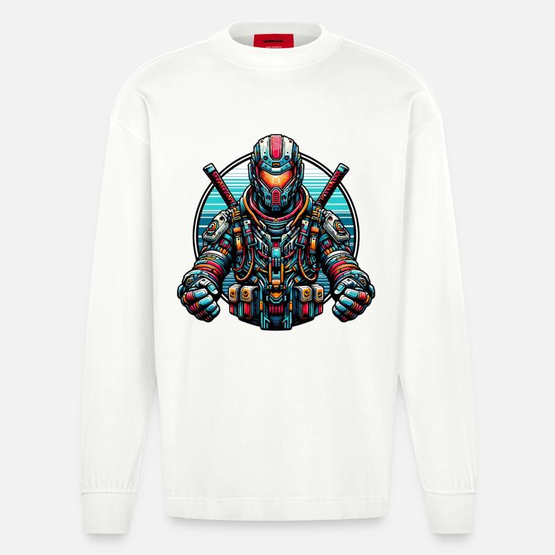Robot Samurai - Heavyweight Oversized Organic Langarmshirt Made in EU - OFF WHITE