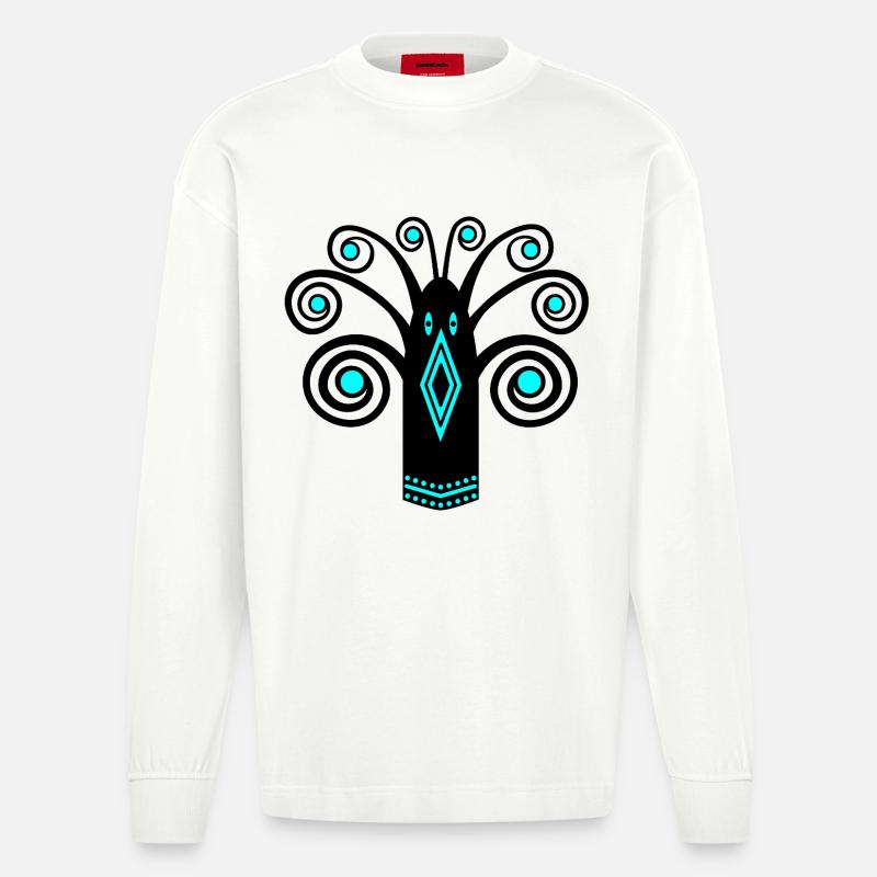 Vogelgrafik - Heavyweight Oversized Organic Langarmshirt Made in EU - OFF WHITE