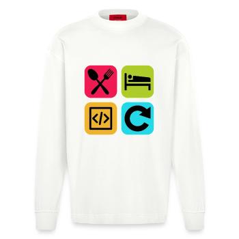 Eat Sleep Code Repeat Funny Quote Dev - Heavyweight Oversized Organic Longsleeve Shirt Made in EU - OFF WHITE - Front
