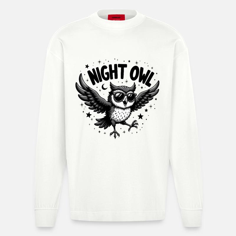 Night Owl Eule mit Sonnenbrille - Heavyweight Oversized Organic Langarmshirt Made in EU - OFF WHITE